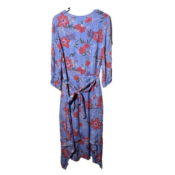 J Jill Dress Sz M Floral Resort Boho Tie Waist Layered Hem Floral Coastal Casual - Picture 2 of 14